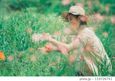 花農園で、お花摘み 花農園で、お花摘み 119726741