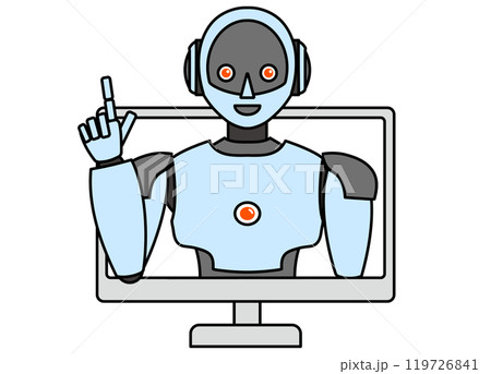 PCから飛び出るシンプルなアンドロイド型ロボットのイラスト PCから飛び出るシンプルなアンドロイド型ロボットのイラスト 119726841