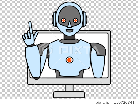 PCから飛び出るシンプルなアンドロイド型ロボットのイラスト PCから飛び出るシンプルなアンドロイド型ロボットのイラスト 119726841