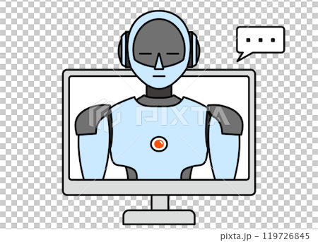 PCから飛び出るシンプルなアンドロイド型ロボットのイラスト 119726845