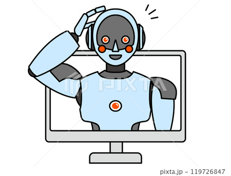 PCから飛び出るシンプルなアンドロイド型ロボットのイラスト 119726847
