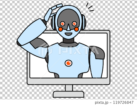 PCから飛び出るシンプルなアンドロイド型ロボットのイラスト 119726847