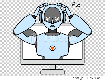 PCから飛び出るシンプルなアンドロイド型ロボットのイラスト PCから飛び出るシンプルなアンドロイド型ロボットのイラスト 119726849