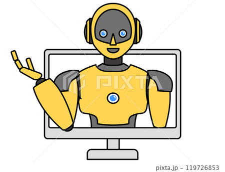 PCから飛び出るシンプルなアンドロイド型ロボットのイラスト 119726853