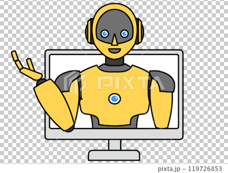 PCから飛び出るシンプルなアンドロイド型ロボットのイラスト 119726853