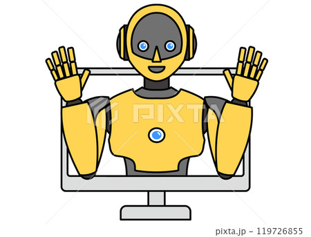 PCから飛び出るシンプルなアンドロイド型ロボットのイラスト 119726855