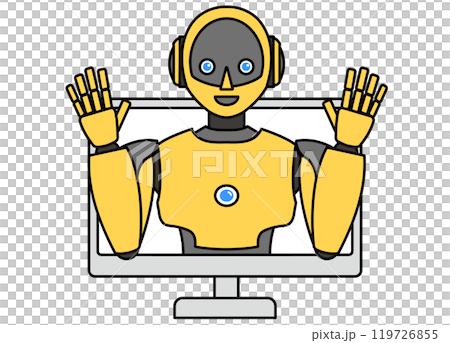 PCから飛び出るシンプルなアンドロイド型ロボットのイラスト 119726855