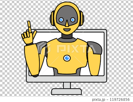 PCから飛び出るシンプルなアンドロイド型ロボットのイラスト PCから飛び出るシンプルなアンドロイド型ロボットのイラスト 119726856