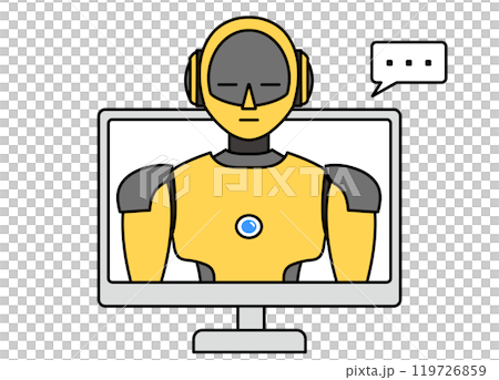 Illustration of a simple android robot popping out of a PC 119726859