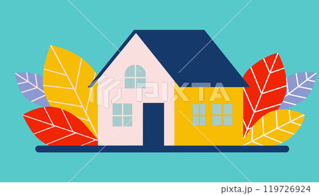 Hand drawn vector illustration Following concept illustrations with house and autumn leaves 119726924