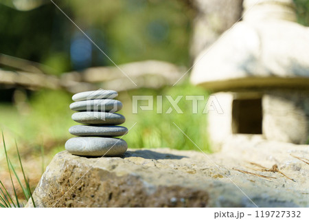 Stacked smooth stones. Zen meditation and yoga background 119727332