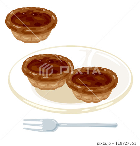 皿に盛られたチョコレートタルトセット 119727353