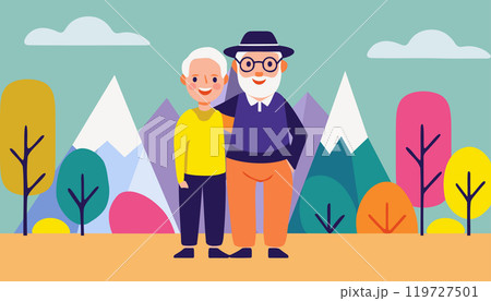 Hand drawn illustration Grandparentsday grandparents with grandson Hand drawn illustration Grandparentsday grandparents with grandson 119727501