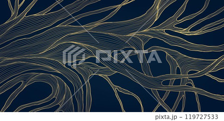 Vector gold line branches, tree line illustration. Nature background, organic shape, wood. Plant drawing, elegant japanese pattern. 119727533