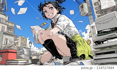 確定申告用書類をまとめている若い女性