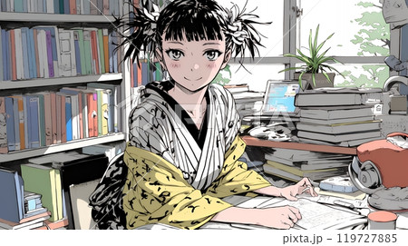 確定申告用書類をまとめている若い女性 119727885