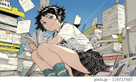 確定申告用書類をまとめている若い女性
