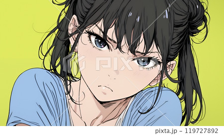 口をとがらせて不機嫌そうな顔をしている若い女性