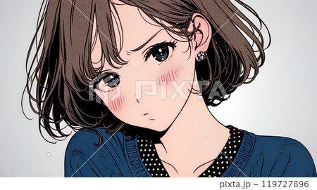 口をとがらせて不機嫌そうな顔をしている若い女性