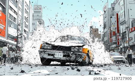 街中での自動車事故
