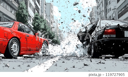 街中での自動車事故