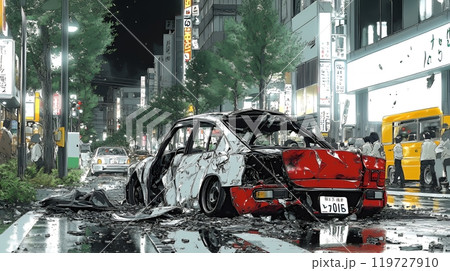 街中での自動車事故
