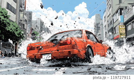 街中での自動車事故