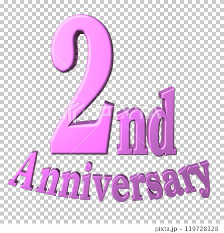 3DCG文字「2nd Anniversary/2周年」パープル,紫,ピンク 3DCG文字「2nd Anniversary/2周年」パープル,紫,ピンク 119728128