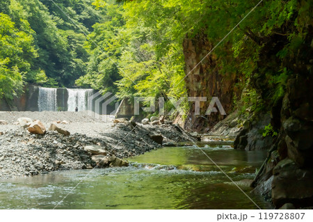 新緑に包まれた秘境の滝 119728807