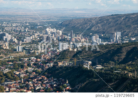 Aerial panoramic view from Mtatsminda Park of Tbilisi, capital of Georgia 119729605