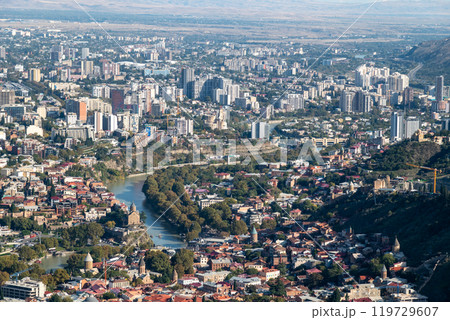 Aerial panoramic view from Mtatsminda Park of Tbilisi, capital of Georgia 119729607