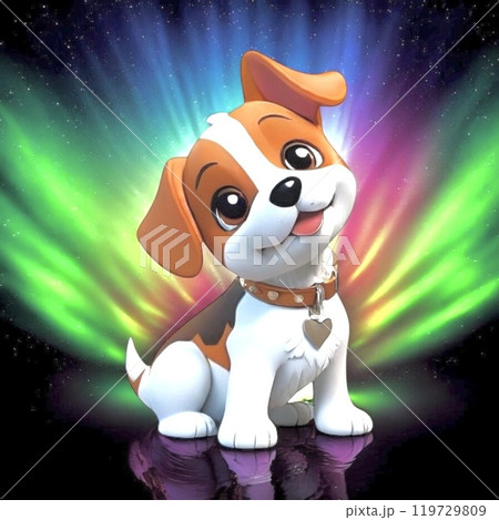 オーロラの中の可愛いい仔犬 119729809