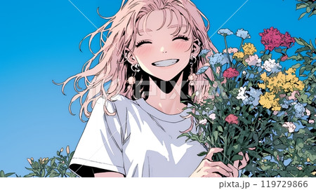 笑顔一杯の若い女性