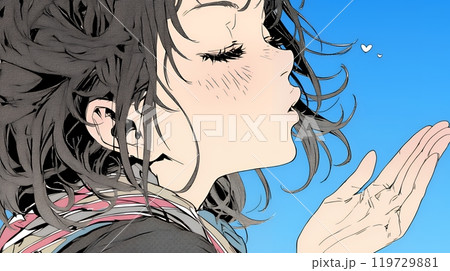 投げキッスをしている若い女性