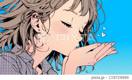 投げキッスをしている若い女性