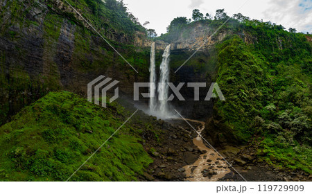 Aerial drone view of Coban Sriti waterfall, Indonesia waterfall in Malang, East Java, Indonesia 119729909