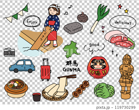 Gunma hand-drawn illustration set 119730299