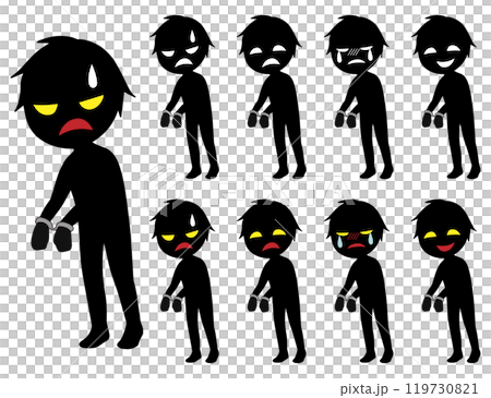 捕獲的黑色剪影壞人圖像的材料集 捕獲的黑色剪影壞人圖像的材料集 119730821