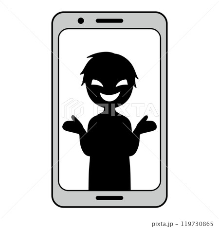 スマホ画面に黒いシルエットの悪人イメージの素材 119730865