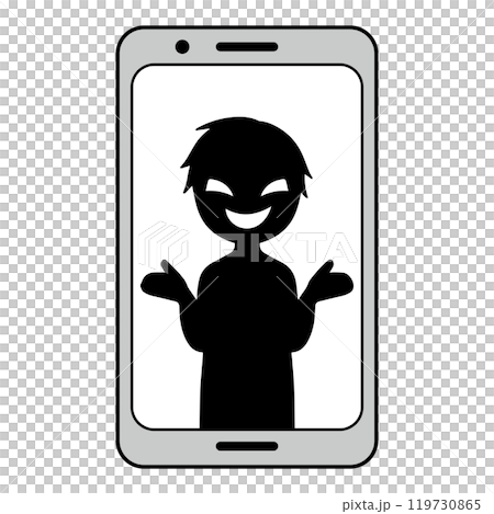 スマホ画面に黒いシルエットの悪人イメージの素材 119730865