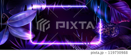 Neon summer jungle party with tropic palm leaf 119730988