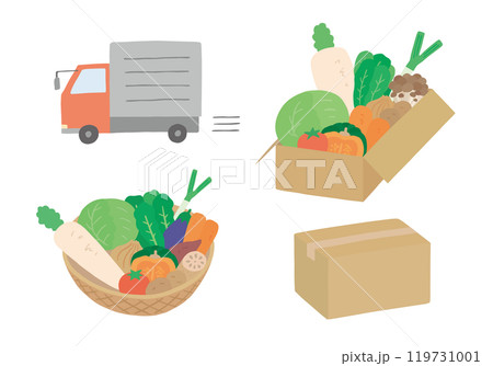 野菜の宅配にまつわる手描きイラストセット（カラー/主線なし） 119731001