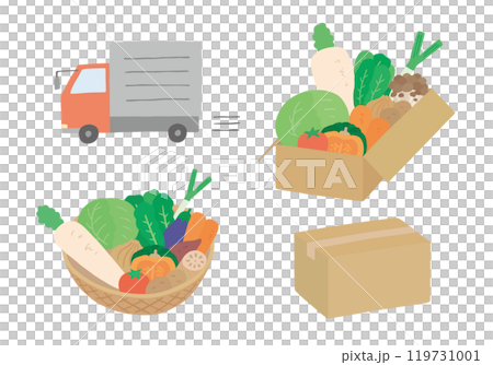 野菜の宅配にまつわる手描きイラストセット（カラー/主線なし） 119731001