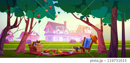 Picnic scene in suburban park. 119731015