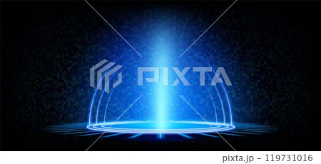 Futuristic round portal with light beam 119731016