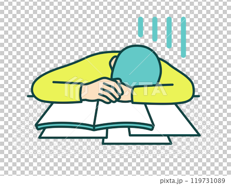 A boy tired of studying. A student who can't keep up with the classes. Illustration of a lazy high school boy. 119731089