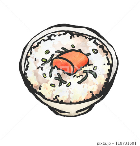 明太茶漬けの手書き筆絵風イラスト 119731601