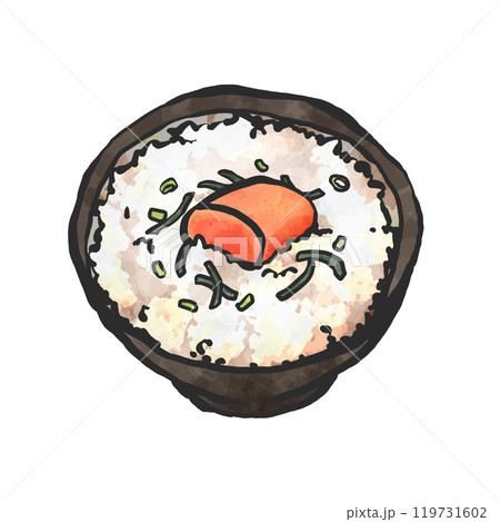明太茶漬けの手書き筆絵風イラスト 明太茶漬けの手書き筆絵風イラスト 119731602