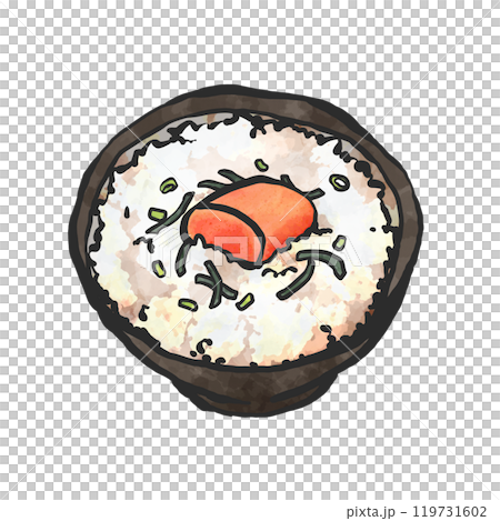 明太茶漬けの手書き筆絵風イラスト 明太茶漬けの手書き筆絵風イラスト 119731602