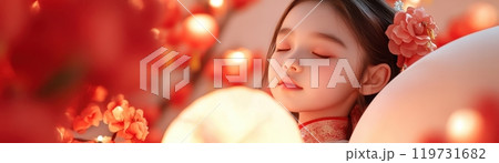 Elegant Young Girl in Traditional Chinese Attire and Flowers Elegant Young Girl in Traditional Chinese Attire and Flowers 119731682